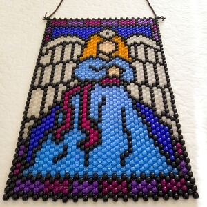 Handmade Beaded Angel Wall Hanging - Blue, Black, and Purple
